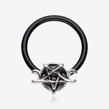 Blackline Triple Goddess Pentagram Captive Bead Ring-Black